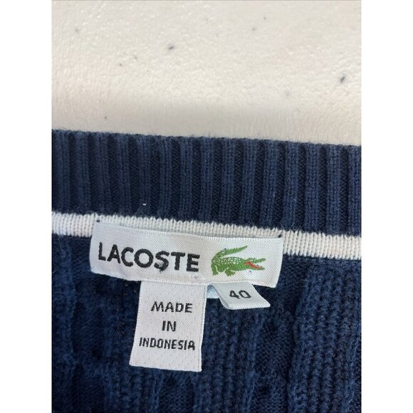 LACOSTE Women’s 40 Us 8 crew Navy Cable Knit Long Sleeve Sweater Preppy Croc - Picture 5 of 10